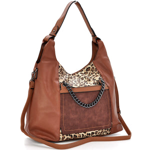 Borsa donna firmata hobo animalier sacco tracolla pelle fantasia leopardata nera