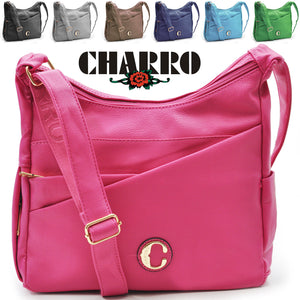 Borsa Donna CHARRO pelle nuova Tracolla Capiente Multi Tasche capiente 2 zip