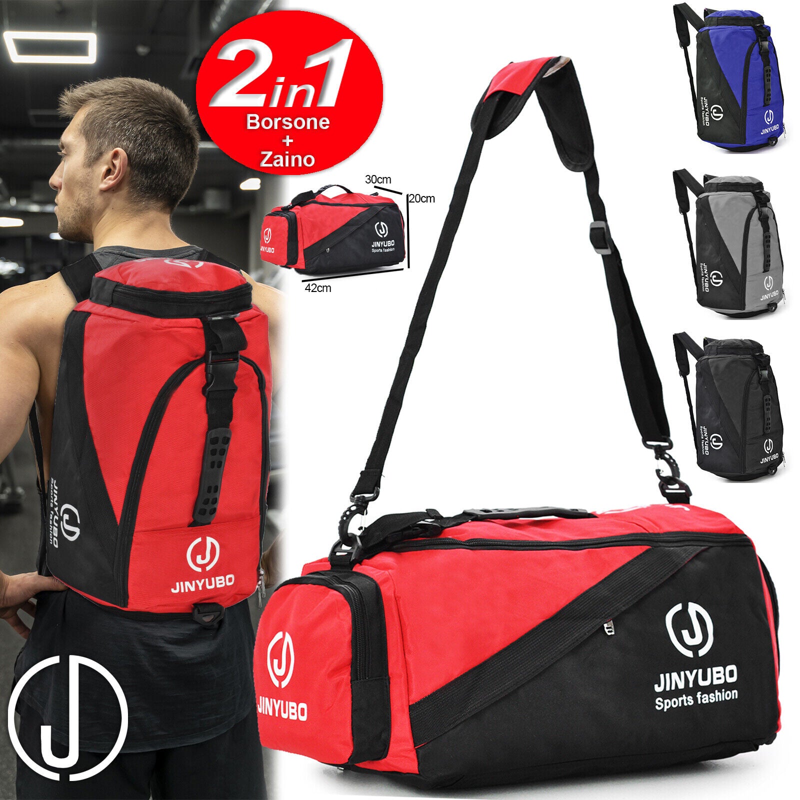 2IN1 BORSONE ZAINO JINYUBO GRANDE BOXE PALESTRA FITNESS ALLENAMENTO NUOTO MOTO