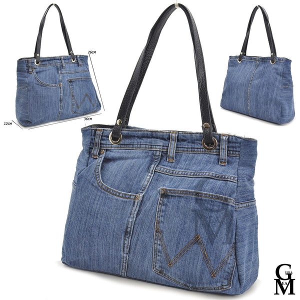 Borsa jeans artigianale  fatta a mano shopping capiente donna manici capiente