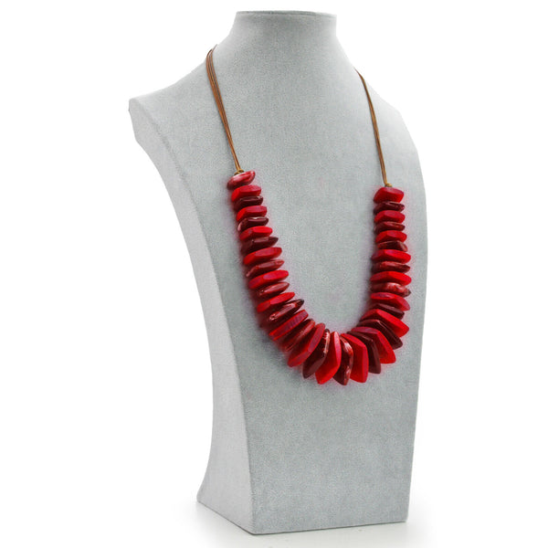 Collana blu turchese lunga corallo legno etnico dischi quadrati boemia etnica