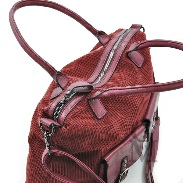 GM borsa morbida spalla donna vintage velluto coste e pelle capiente particolare