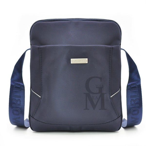 Borsello capiente nylon blu nero zip cerniere tasche lavoro porta ipad passeggio