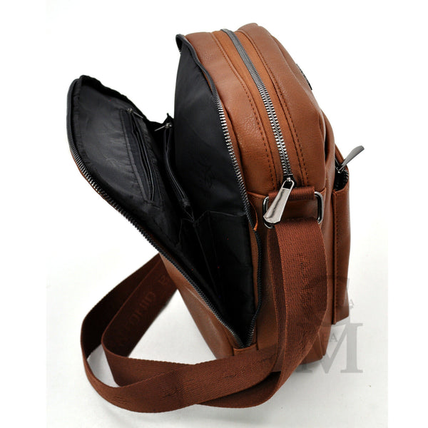 A. Basile ITALIA borsello 5 tasche zip comodo grande uomo pelle tracolla marrone