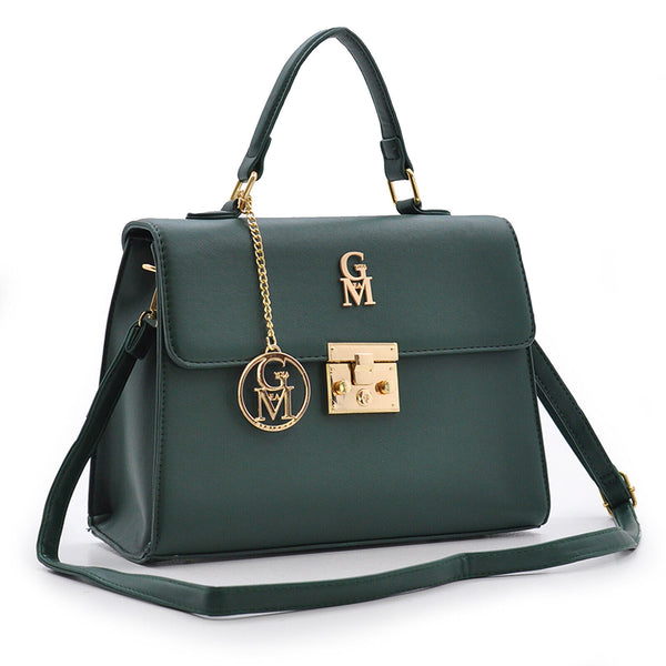 GM Borsa Dina donna bauletto baule pelle rigida tracolla verde signora elegante