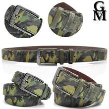 Carica l&#39;immagine nel visualizzatore di Gallery, Cintura uomo fantasia militare camouflage fashion moda casual sport jeans verde