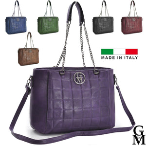 Borsa GM viola donna grande spalla pelle catene trapuntata passeggio shopping