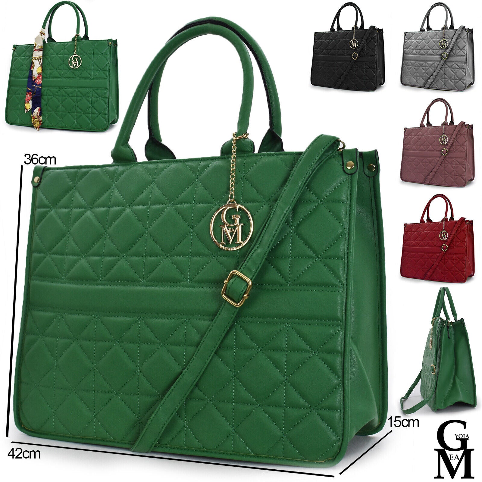 Borsa grande GM trapuntata pelle elegante verde rigida capiente spalla tracolla