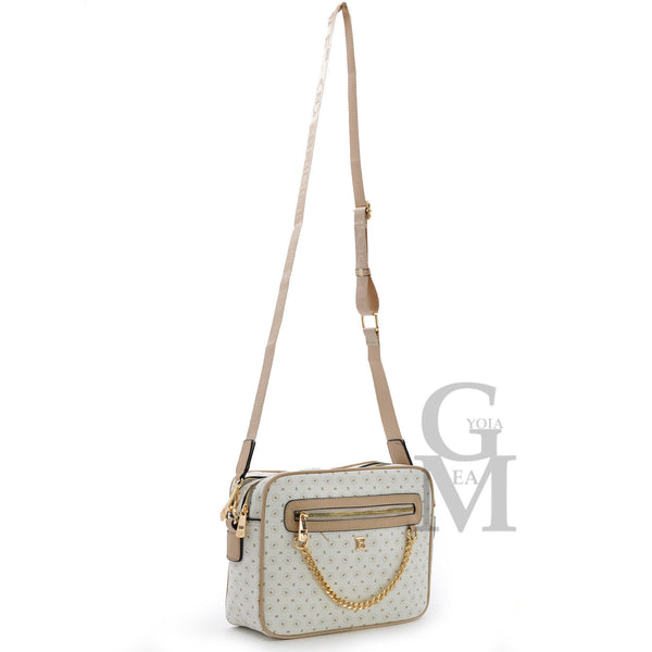 Borsa firmata Briciole borsetta beige donna catena zip tracolla fantasia piccola