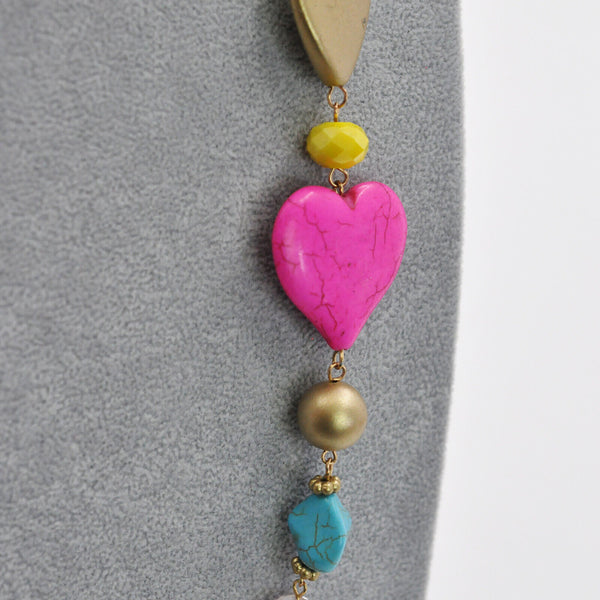 Collana lunga donna colorata multicolore resina piete dure donna cuore etnica