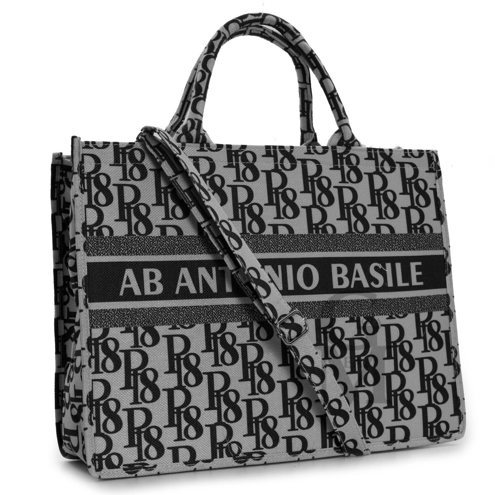 Borsa grande A. Basile tessuto fantasia scritte rigida capiente spalla tracolla