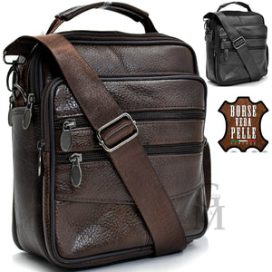 Borsello VALERIO VERA PELLE 6 tasche manico passeggio viaggio borsello vintage