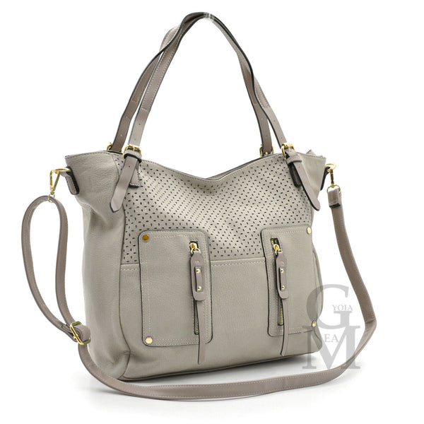 Borsa FIONA pelle morbida shopping casual passeggio zip ricamata forata casual