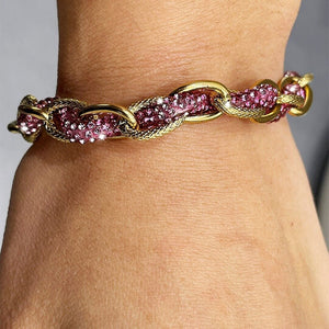 Bracciale Acciaio inossidabile lega Donna Braccialetto oro fuxia corda strass