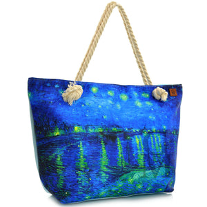 BORSA mare grande dipinto klimt van ghog il bacio colorata DONNA tessuto tela
