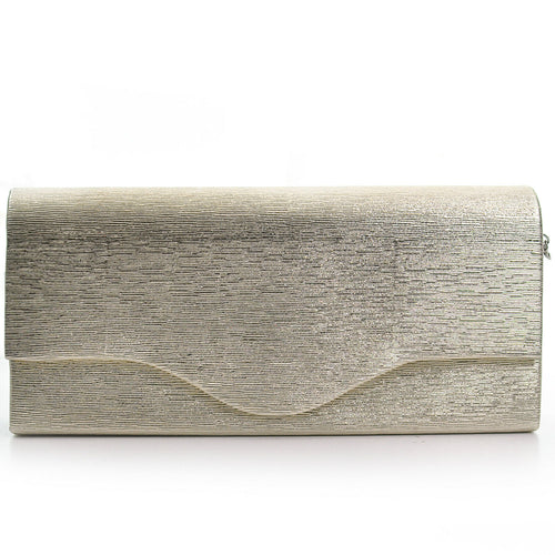 Pochette rigida lunga oro eventi matrimonio elegante tessuto effetto laminato