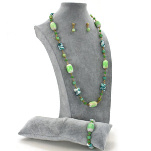 Parure Collana bracciale orecchini donna turchese lunga pietre quarzo multicolor