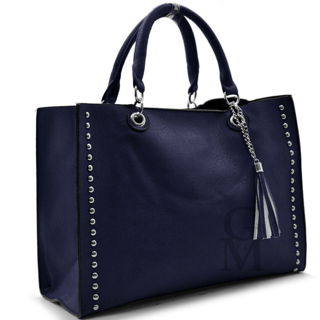 Borsa shopping moda casual passeggio unica tinta borchie zip casual passeggio