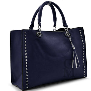 Borsa shopping moda casual passeggio unica tinta borchie zip casual passeggio