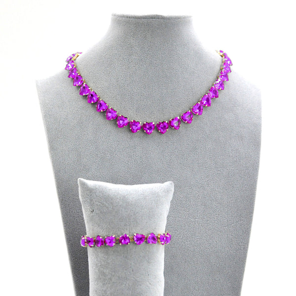 Parure Collana e bracciale girocollo cristalli pietre forma cuori gioiello nuovo