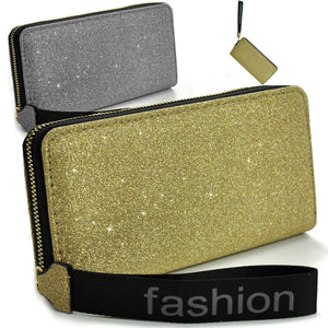 GM Portafoglio oro donna glitter glitterato cerniera zip dorato carte credito