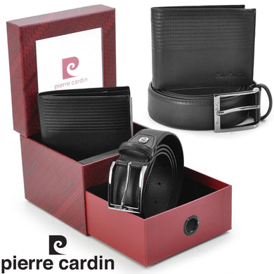 Pierre Cardin PACK scatola Regalo set portafoglio + cintura uomo nera nuovo moda