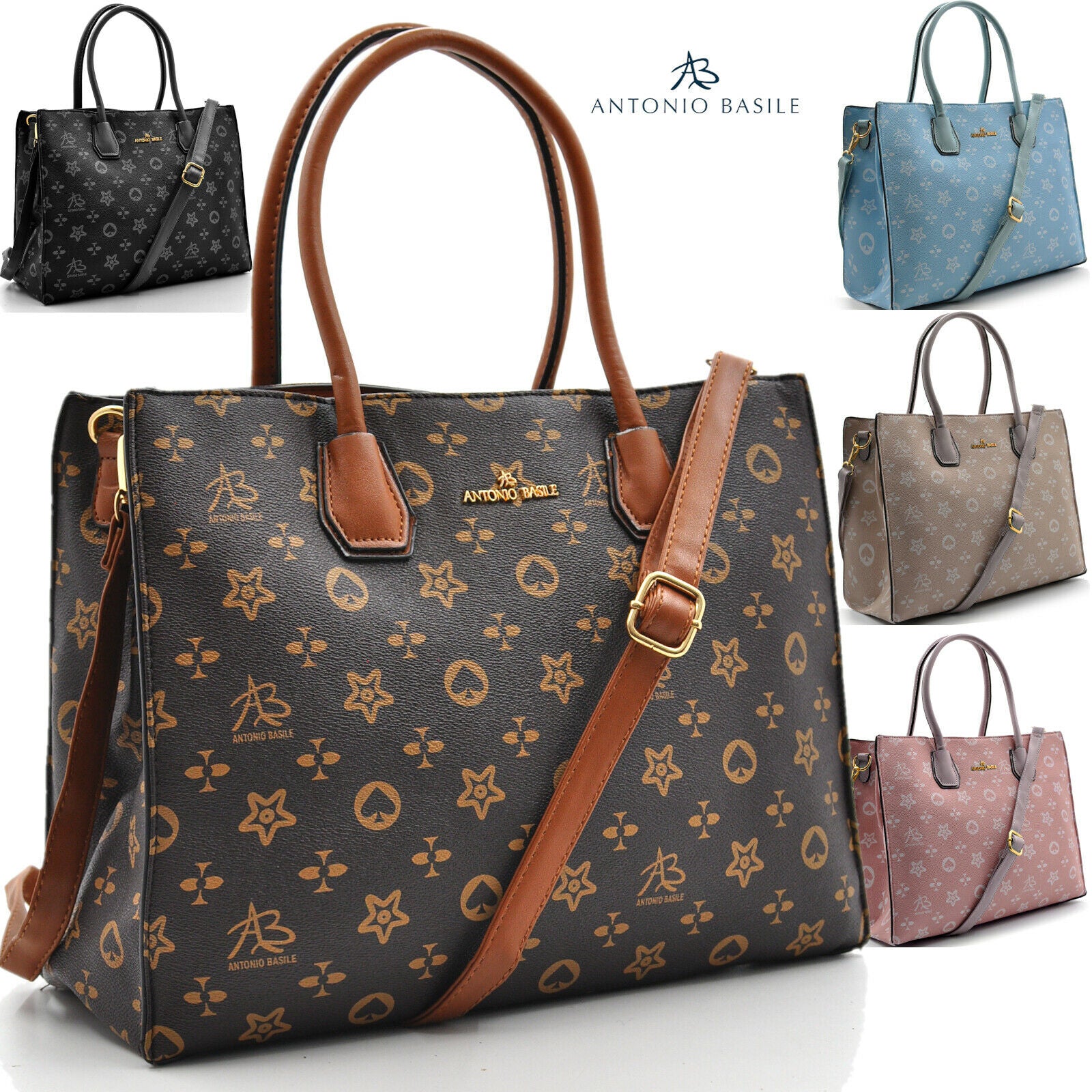 A. Basile borsa shopping moda elegante casual passeggio fantasia fiori marrone