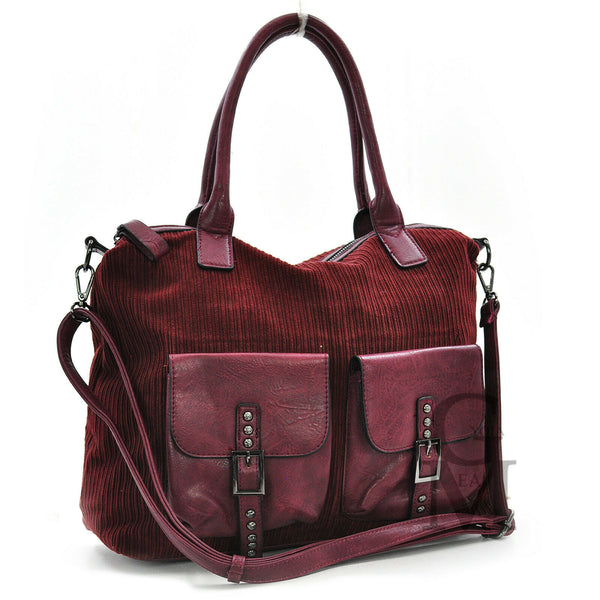 GM borsa morbida spalla donna vintage velluto coste e pelle capiente particolare