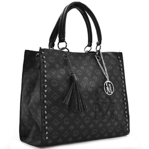 GM Borsa shopper borchie donna fantasia picche spalla firmata pelle grande nera