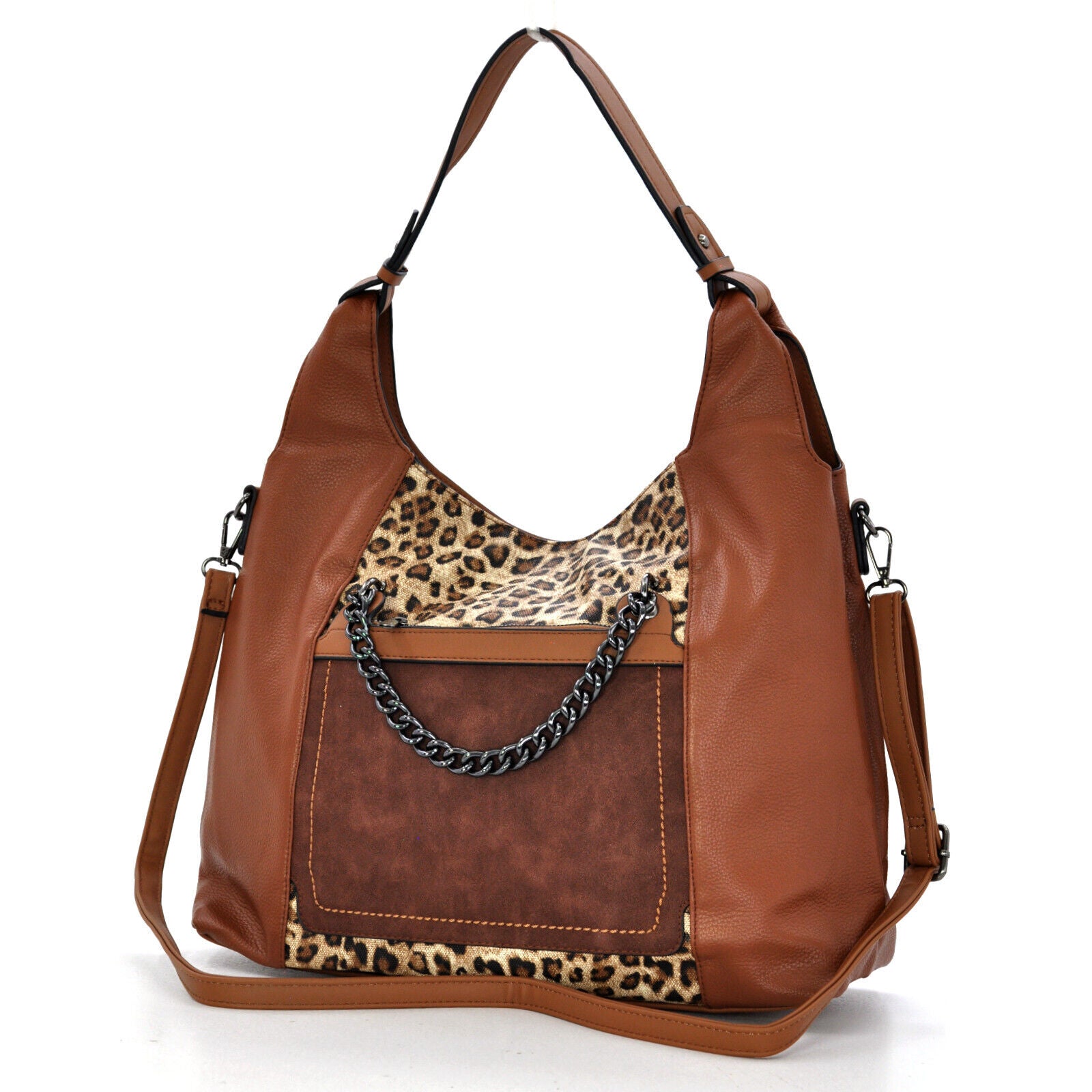 Borsa donna firmata hobo animalier sacco tracolla pelle fantasia leopardata nera