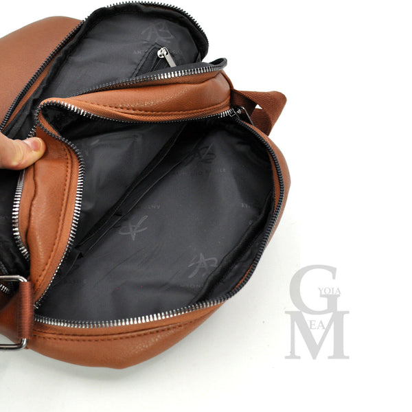 A. Basile ITALIA borsello 5 tasche zip comodo grande uomo pelle tracolla marrone