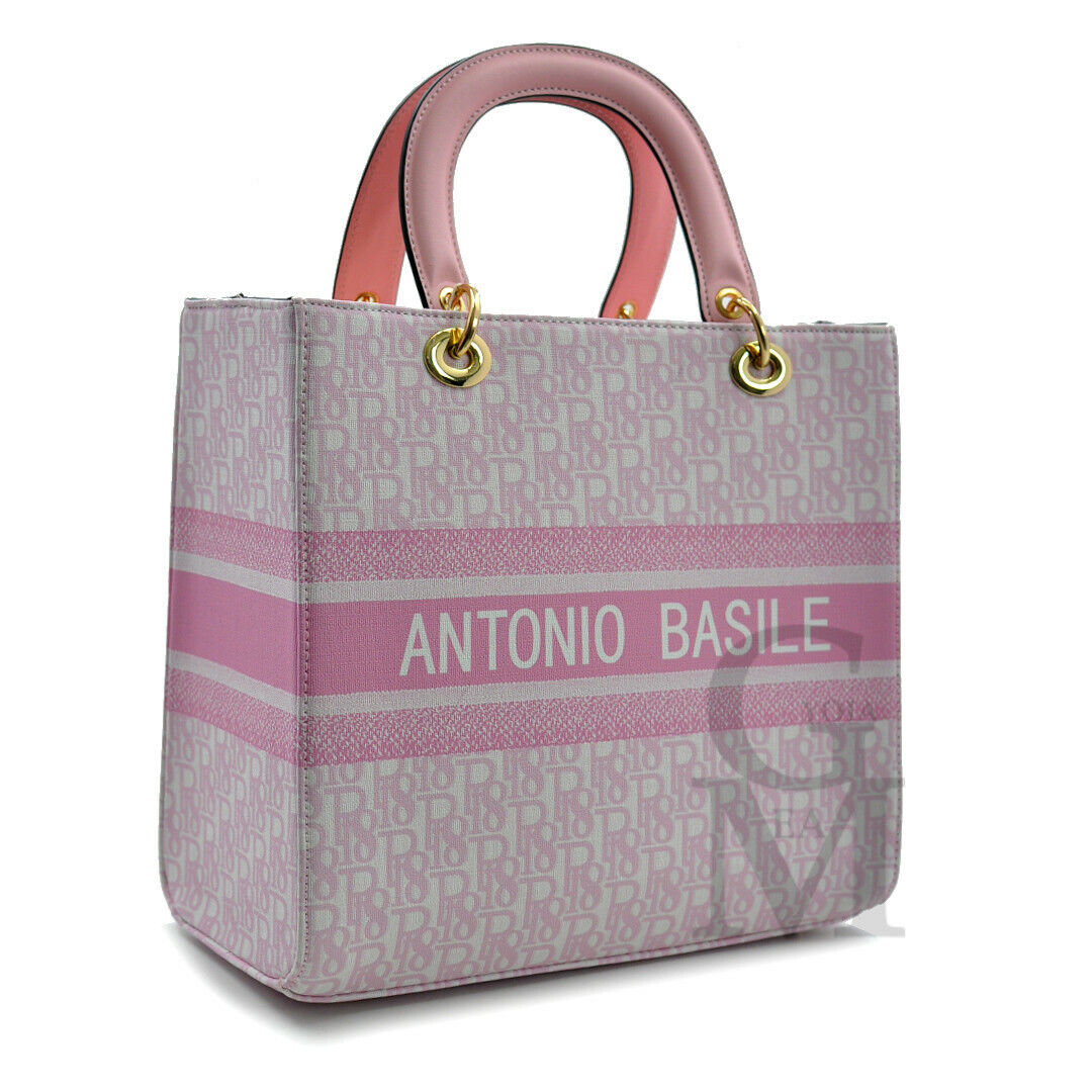 A.Basile set 2in1 borsa + borsetta fantasia scritte tessuto firmata moda italy