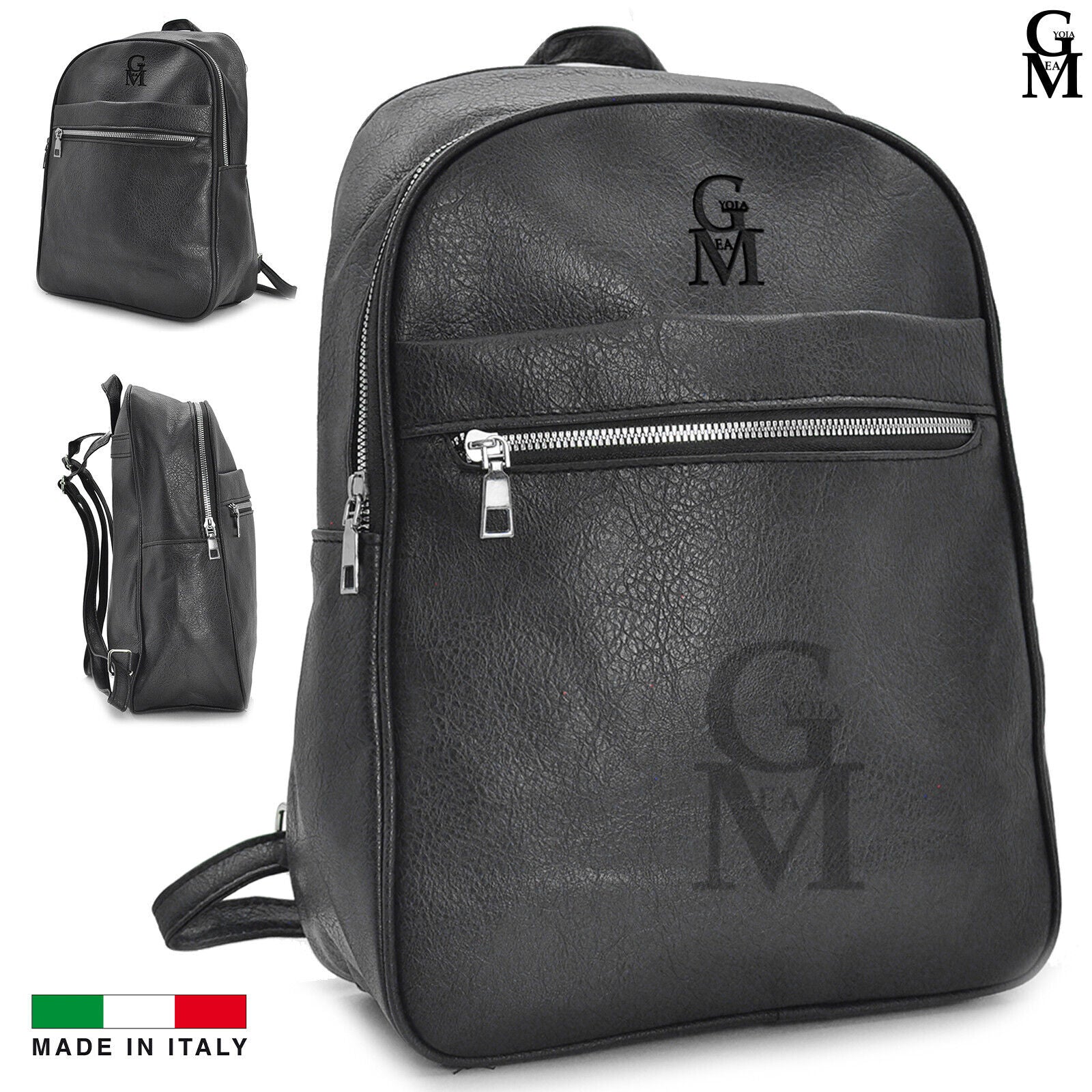 GM Zaino nero nuovo firmato UNISEX uomo donna zainetto pelle passeggio semplice