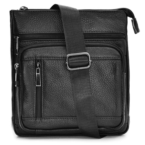 GM borsello vintage 4 zip uomo sottile caffè vera pelle tracolla spalla marrone