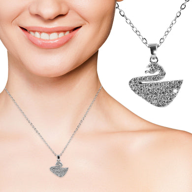 Collana ciondolo cigno fenicottero argento donna punto luce strass cerimonia