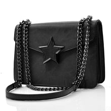 Carica l&#39;immagine nel visualizzatore di Gallery, Borsa borsetta donna tracolla spalla piccola cuoio nero con stella Catene Pelle