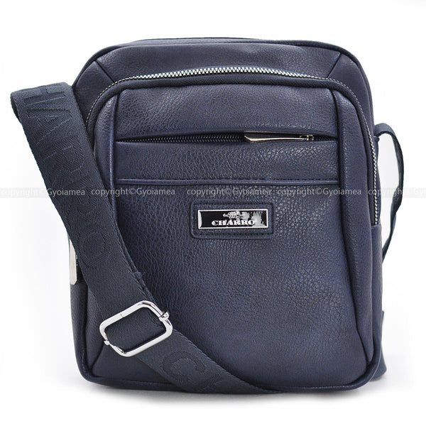 CHARRO ITALIA borsello 5 tasche zip capiente grande uomo pelle tracolla blu nera