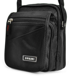 Borsello piccolo 6 tasche zip uomo nero borsellino casual tessuto nylon tracolla