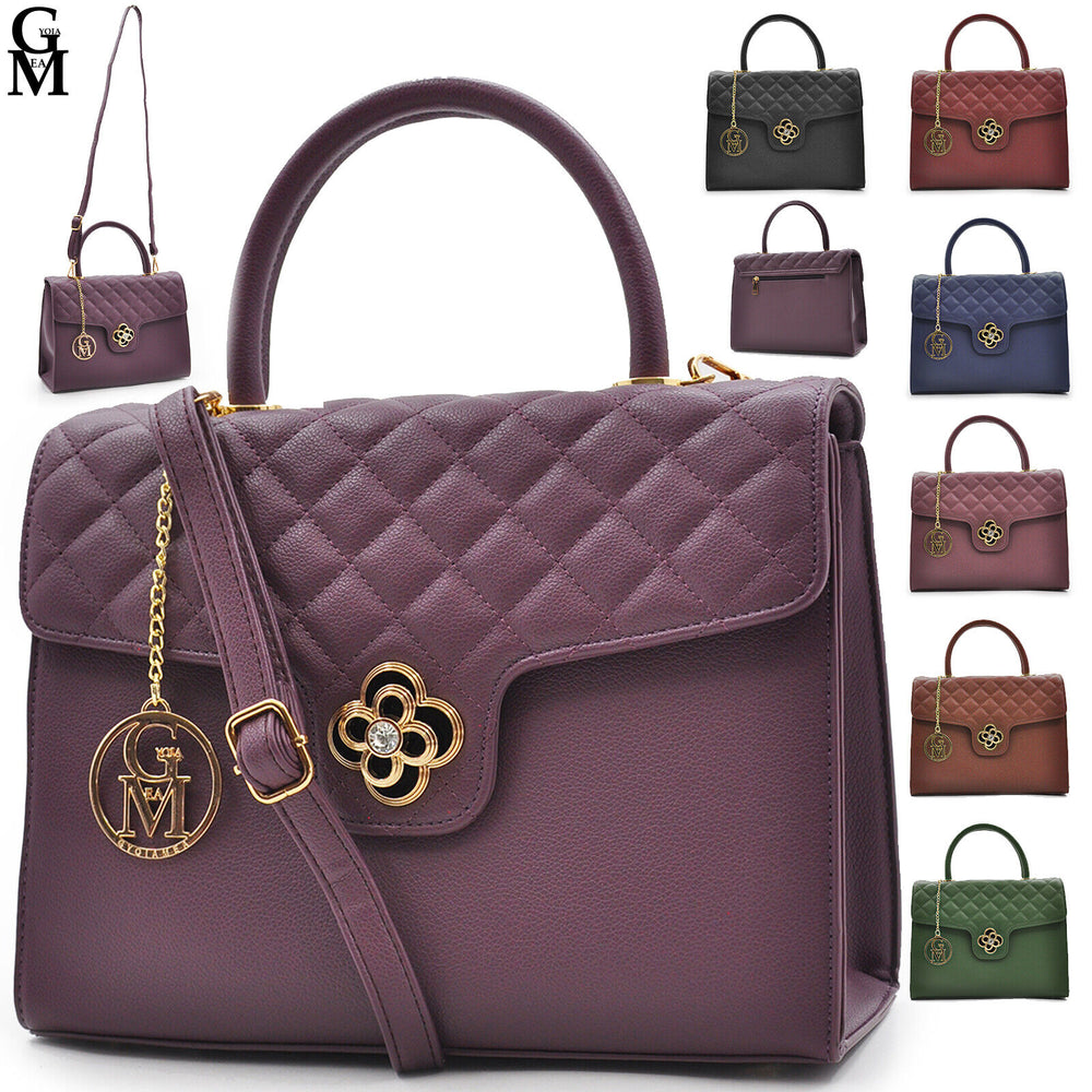 Gyoiamea Borsa viola donna bauletto nuova baule pelle rigida trapuntata tracolla