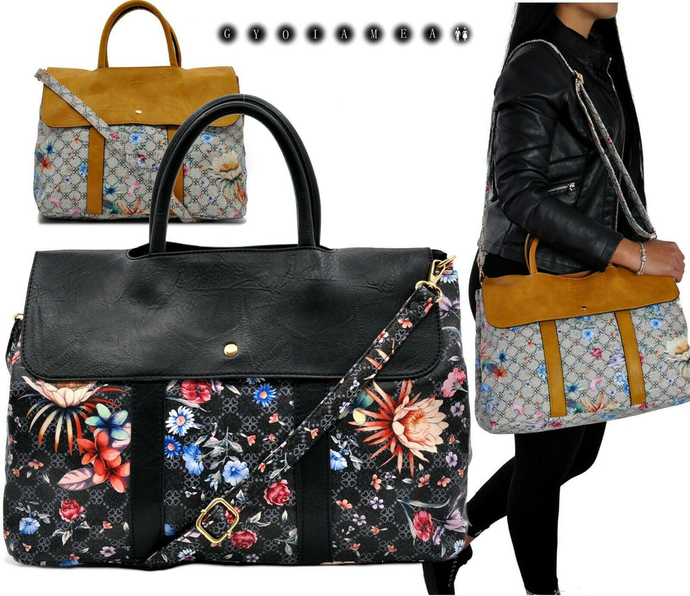 borsa vintage grande tracolla SPALLA donna pelle ORIGINALE fantasia fiori