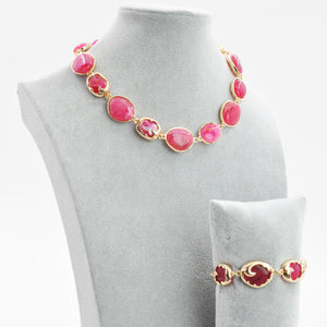 Parure Collana e bracciale turchese lunga pietre dure elegante fucsia verde