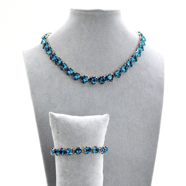 Parure Collana e bracciale girocollo cristalli pietre forma cuori gioiello nuovo