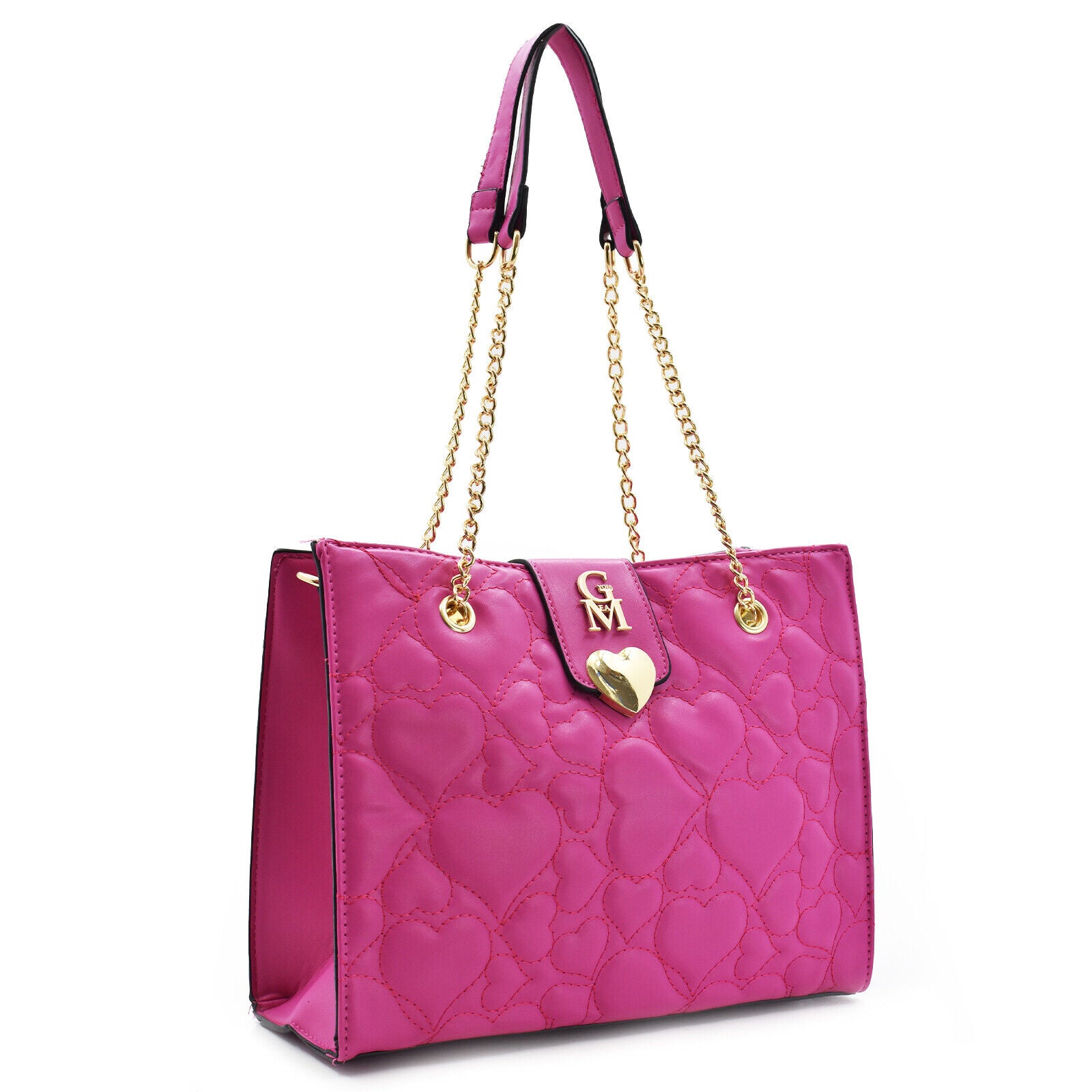 Borsa GM elegante rosa spalla shopping trapuntata cuore manici catena spalla