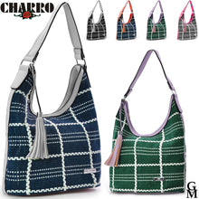 Carica l&#39;immagine nel visualizzatore di Gallery, Borsa donna charro tessuto tweed spalla capiente sacco hobo ricamata giornaliera