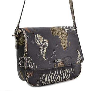 Borsa lusso firmata BB CAVALLI donna tracolla fantasia animalier mappa mondo VIP