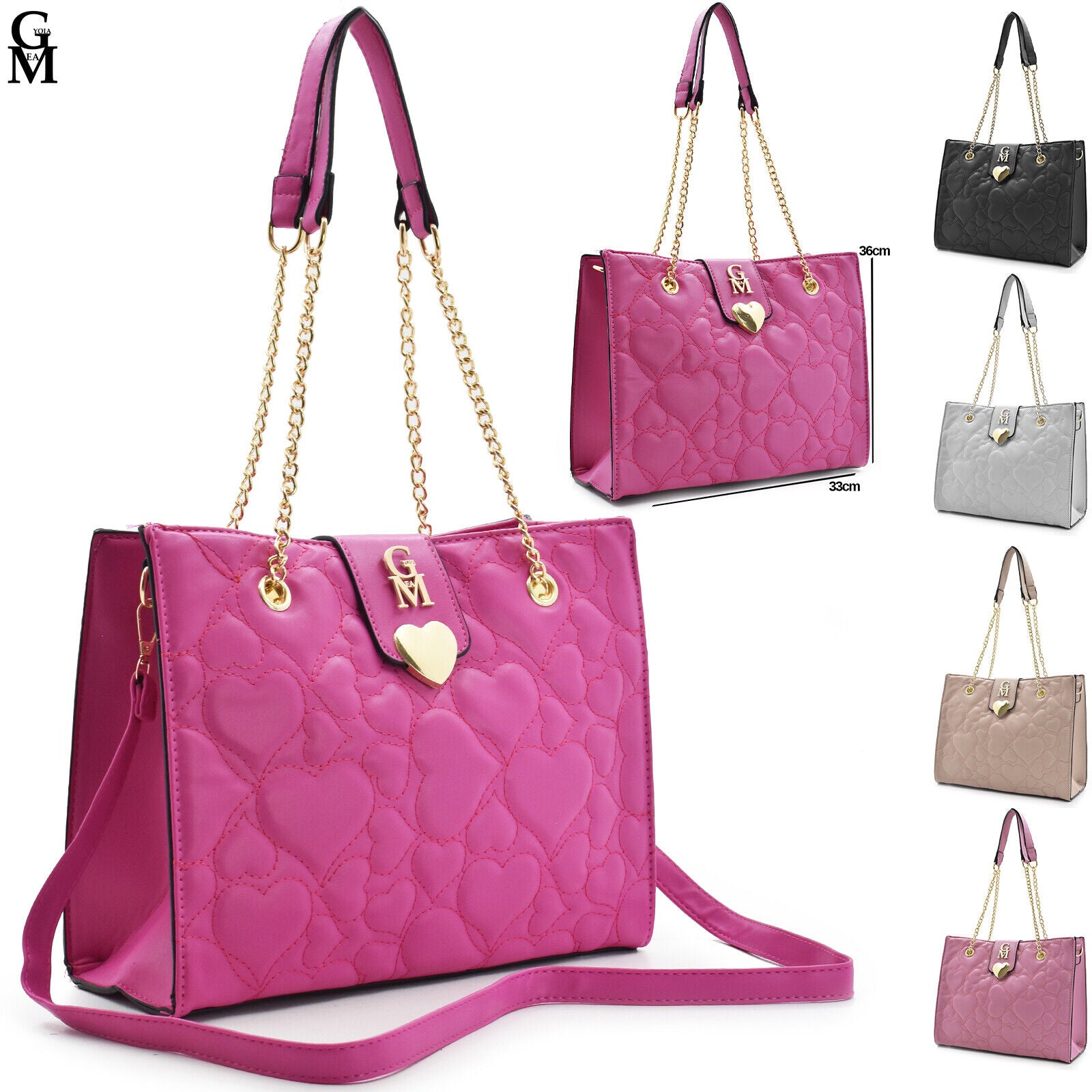 Borsa GM elegante rosa spalla shopping trapuntata cuore manici catena spalla