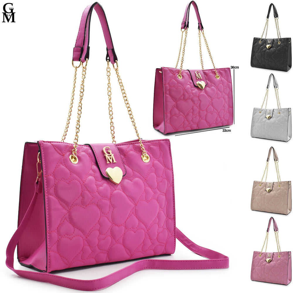 Borsa GM elegante rosa spalla shopping trapuntata cuore manici catena spalla