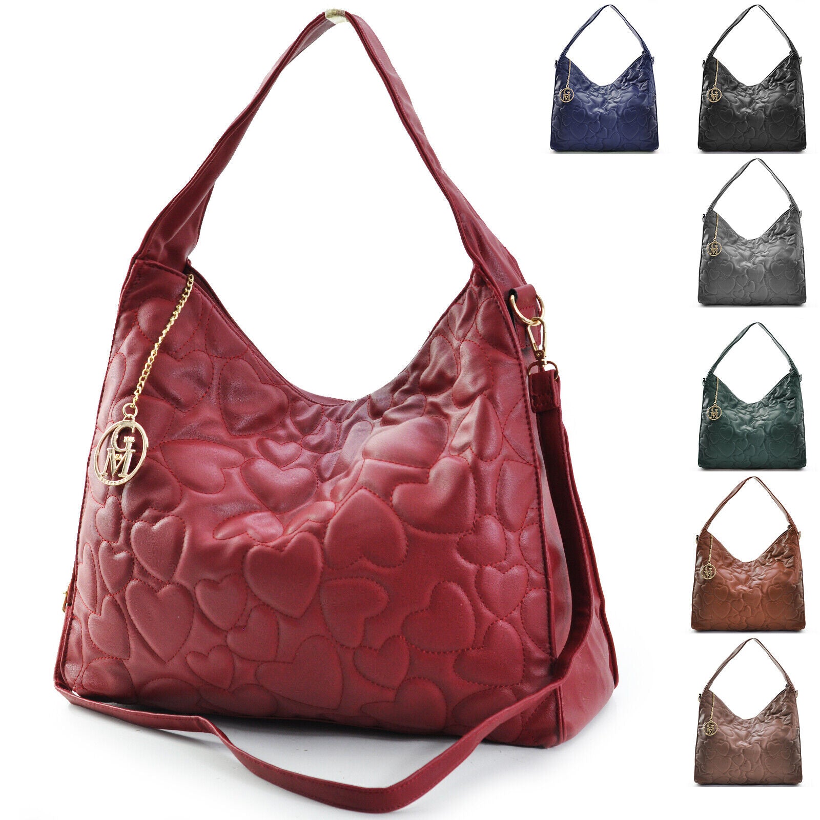 Borsa donna GM grande pelle monospalla sacco hobo tracollA TRAPUNTATA CUORI