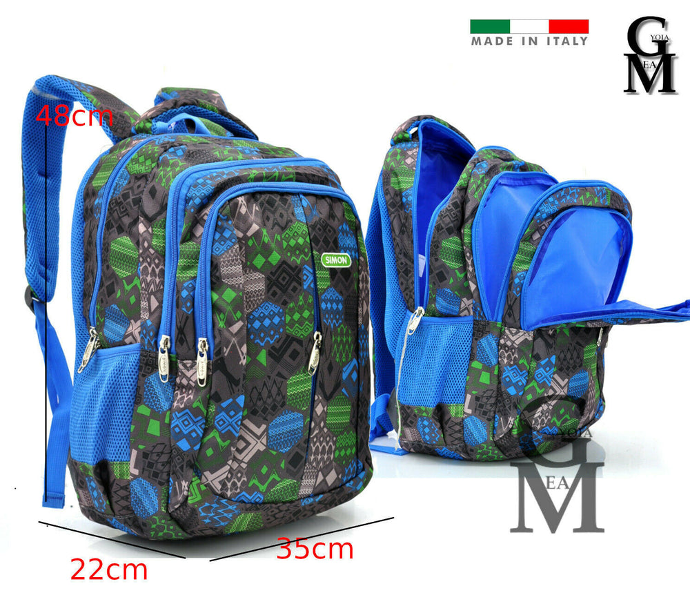 Zaino uomo scuola fantasia blu grigio etnico nuovo militare tasche superiori pc