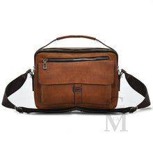 Carica l&#39;immagine nel visualizzatore di Gallery, Borsello grande passeggio porta ipad a tracolla pelle marrone vintage tasche zip